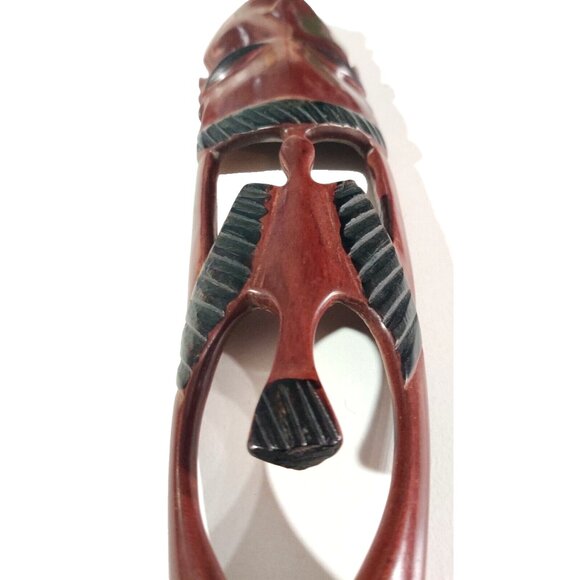 VINTAGE Folk Art Hand Carved Wood Face Tribal Wall Art Woman Long Mask 13.5x3" - Picture 12 of 15
